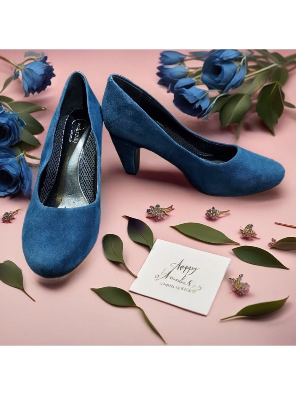 Shoes Easy Spirit Blue Suede 3 Inch High Heel Pumps Anti Gravity USA Size 7.5